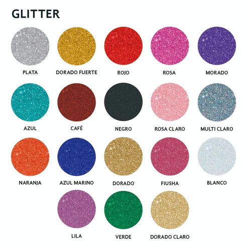 Paleta de colores disponibles en vinilo glitter